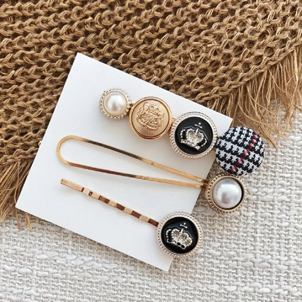 3 шт./компл. модные аксессуары для волос с рисунком «гусиные лапки» Кнопка подражание жемчужина Заколки для волос металлического сердечка звезда заколка для волос с кристаллами заколка для волос