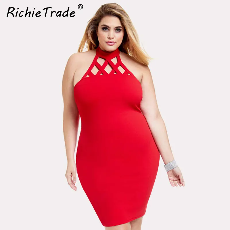 RICHIETRADE Backless Hollow Out Bandage Dress Halter Neck Sexy Slim Women European Style 2017 New Fashion Summer Dresses | Женская