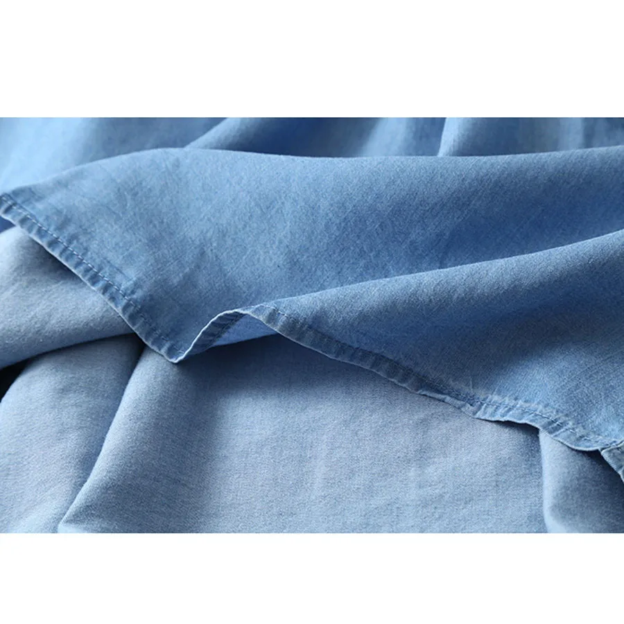 Женское джинсовое платье с вышивкой этническое Повседневное рубашка круглым