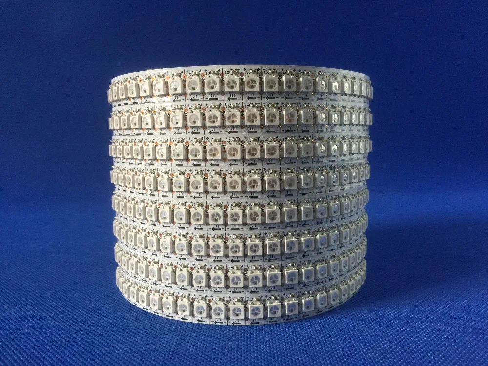 

144leds/m WS2812B(5050 rgb led with WS2811 IC built-in) led pixel strip,DC5V,2m long,non-waterproof;white PCB