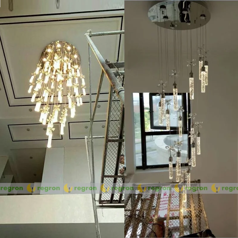 Хрустальная люстра освещения Лестница Длинные Люстры Пузырьковая Колонна Подвесной Свет Гостиная Отельный Лобби.