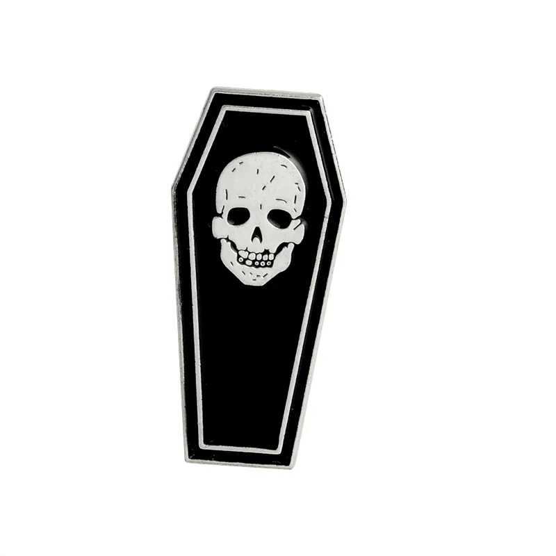 skull Готический Темный гроб эмалированные булавки черный темный Юмор броши значки на рюкзак джинсовая рубашка нагрудные булавки панк мертвые ювелирные изделия подарок - Окраска металла: skull