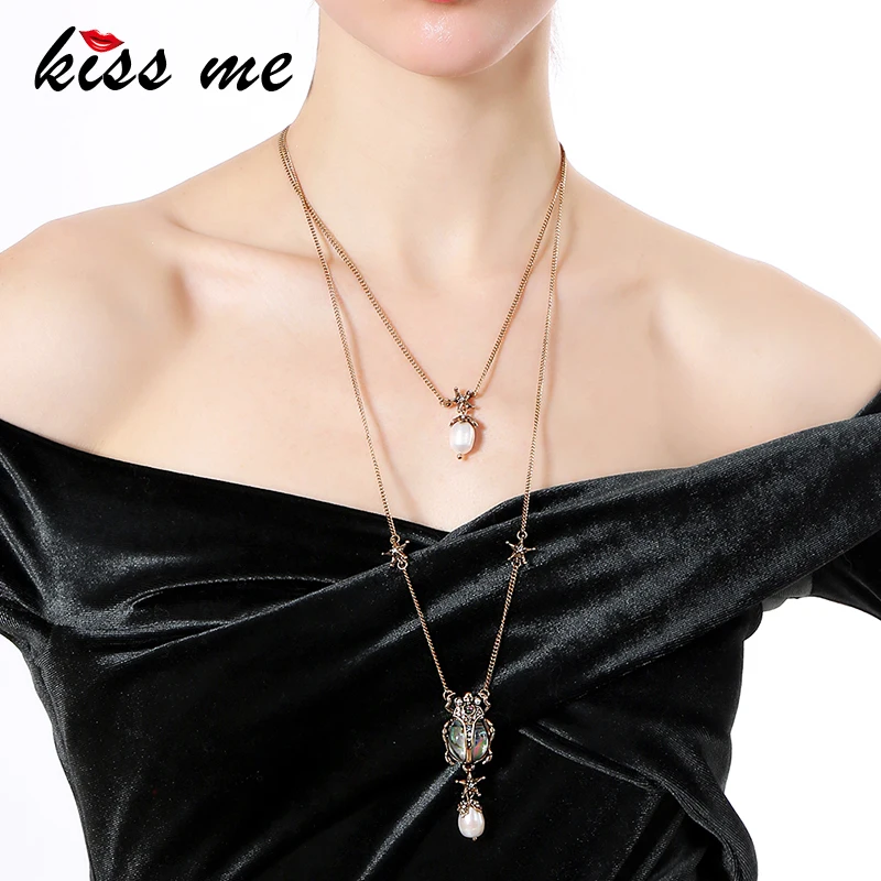 KISS ME Кристальное ожерелье с кулоном, с двойным слоем, ожерелье для женщин