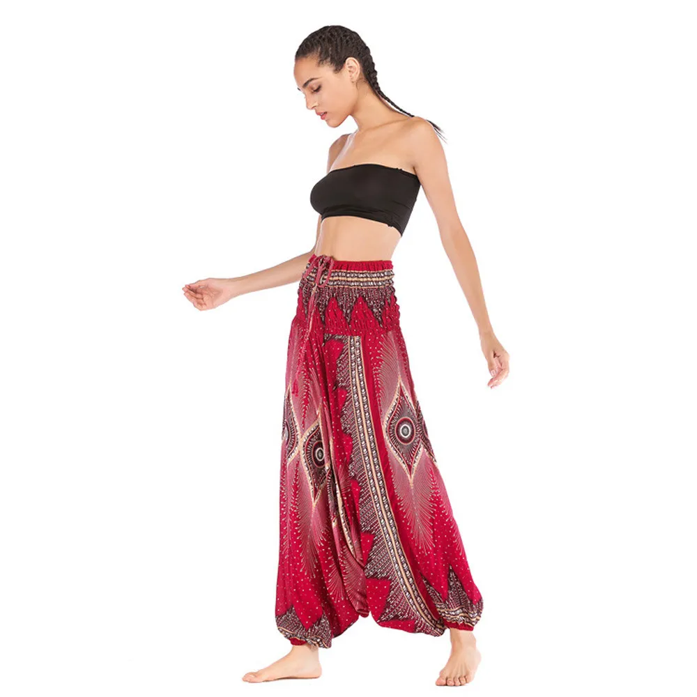 Мужские и женские тайские шаровары Boho Festival Hippy Smock с высокой талией для йоги брюки женские модные однотонные с высокой талией Mulheres# J4