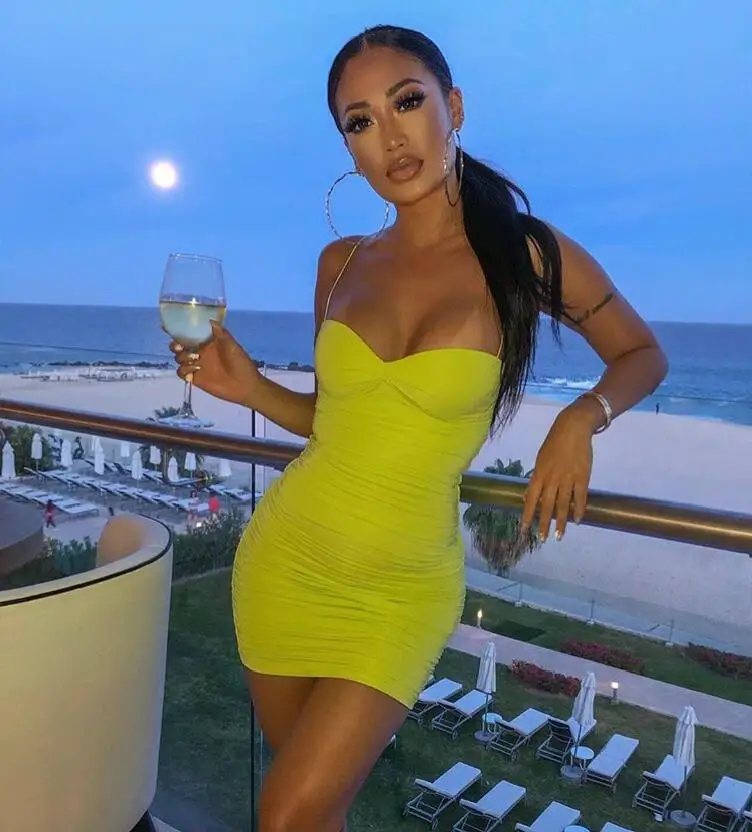 Женское платье с V образным вырезом желтое Бандажное драпировкой дизайнерское