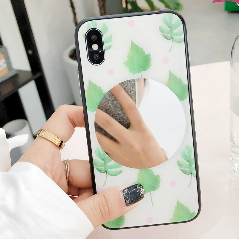 Coque for iPhone 7 7Plus Fashion Cactus Mirror Glass Case Cover Apple iPhone7 6 6s 8 Plus X 10 Hard Phone Women |