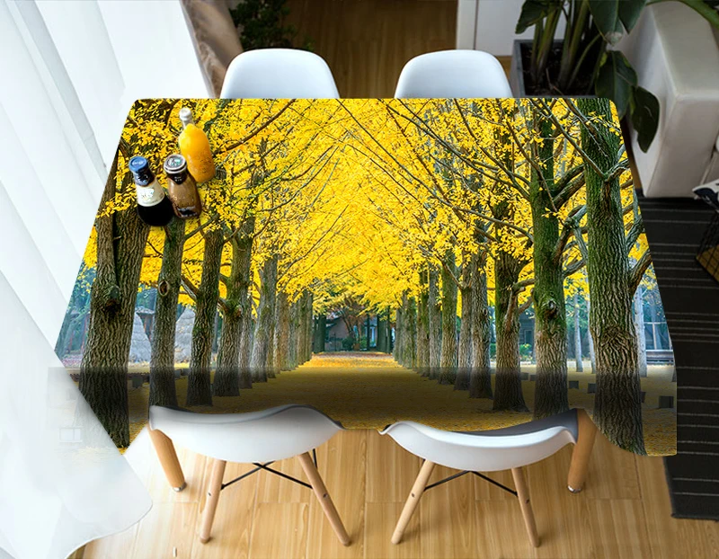 Скатерть 3D с рисунком синего неба и красных кленовых листьев моющаяся хлопковая