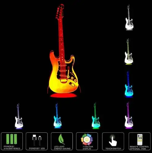 3D Электрогитары нота Saxphone фортепиано Органы лампы 7 Красочные USB Настольный младенца спать ночью свет с сенсорным дистанционного Управление - Испускаемый цвет: Guitar Lamp 2