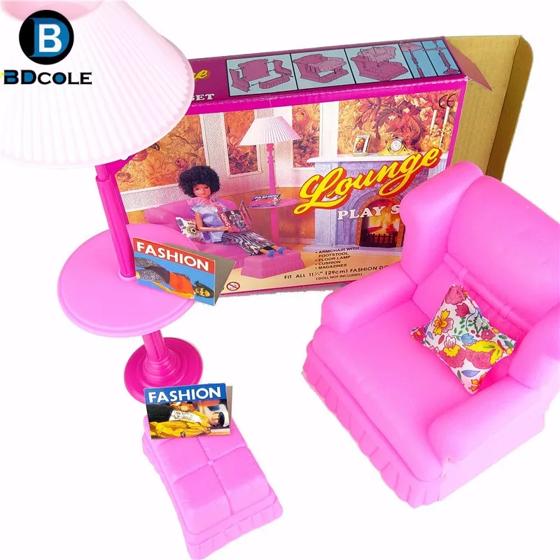 Lounge Play Набор в гостиной ролевые игры игрушки для кукольный домик Barbie включая диван вертикальная лампа подушка для ног