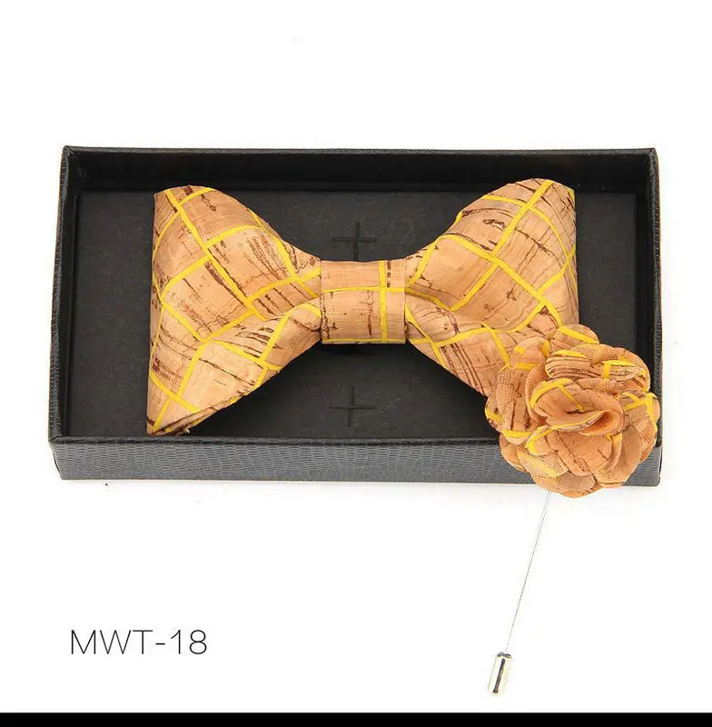 Bowtie Set Новинка мужской мальчик Пробка Деревянный Банкетный броши на булавке галстук-бабочка набор ручной работы Свадебная вечеринка деревянный галстук бабочка костюм галстук бабочка галстук - Цвет: Bowtie Set