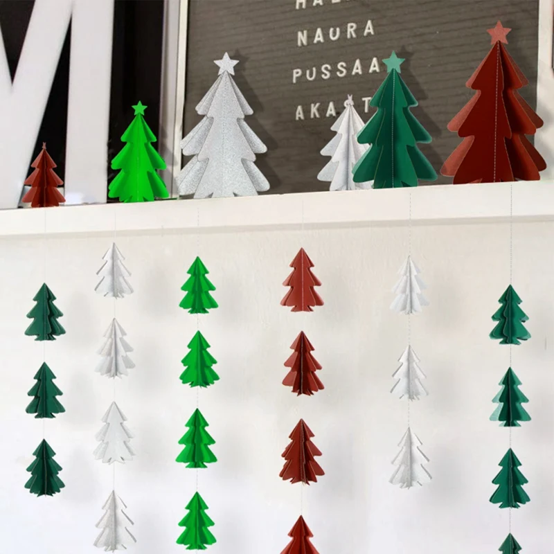 10 stereo mini small Christmas tree paper string pull flower hanging flag decorations garland zz | Дом и сад