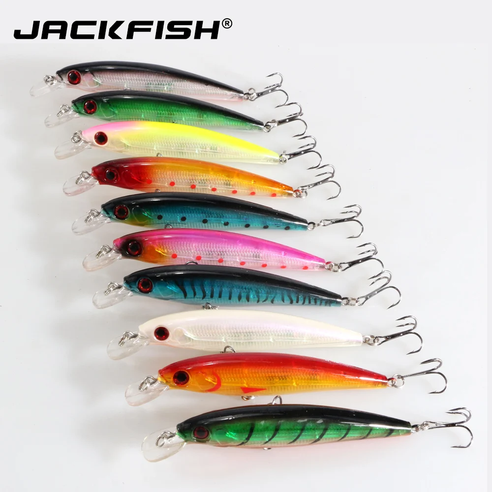 

JACKFISH жесткая приманка в форме гольяна, 9,5 см, 13 г, приманка с 2 крючками, глубина погружения 0,5-1,5 м, 10 шт./лот, рыболовные снасти