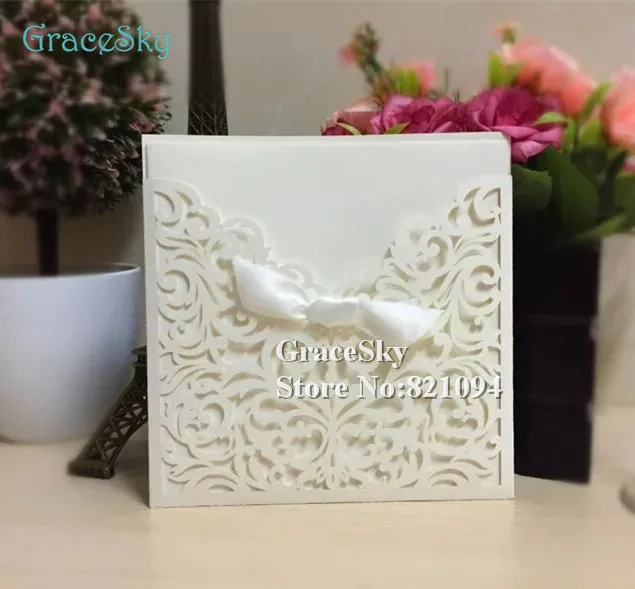 50pcs/lot Free shipping Laser Cut European Classic Lace Flowers Vine Design Wedding Party Invitation Card with Blank Inner Sheet |