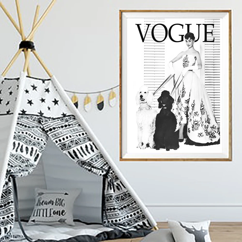Cuadros Vogue Hepburn с собаками настенные художественные принты и плакаты женские