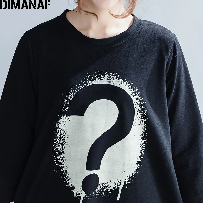 

DIMANAF Plus Size Autumn Women Dresses Lady Casual Vestidos Cotton Thicken Print Female Clothing Loose Basic Black Dress 2018