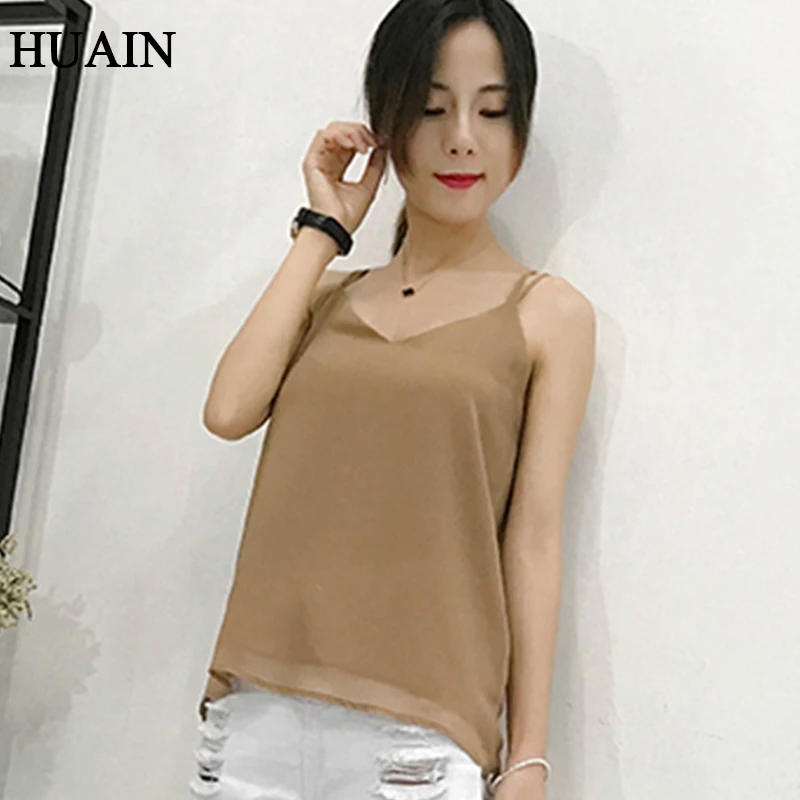 Повседневная летняя женская майка Camis 2019 двухслойная шифоновая Однотонная