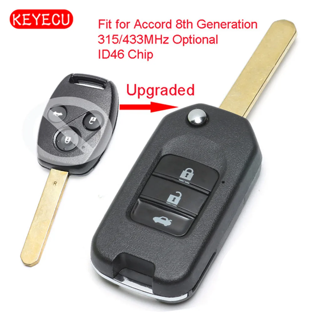 

Обновленная флип-карта Keyecu с тремя кнопками 315 МГц/433 МГц ID46 для Honda Accord 8 поколения 2008 2009 2010 2011