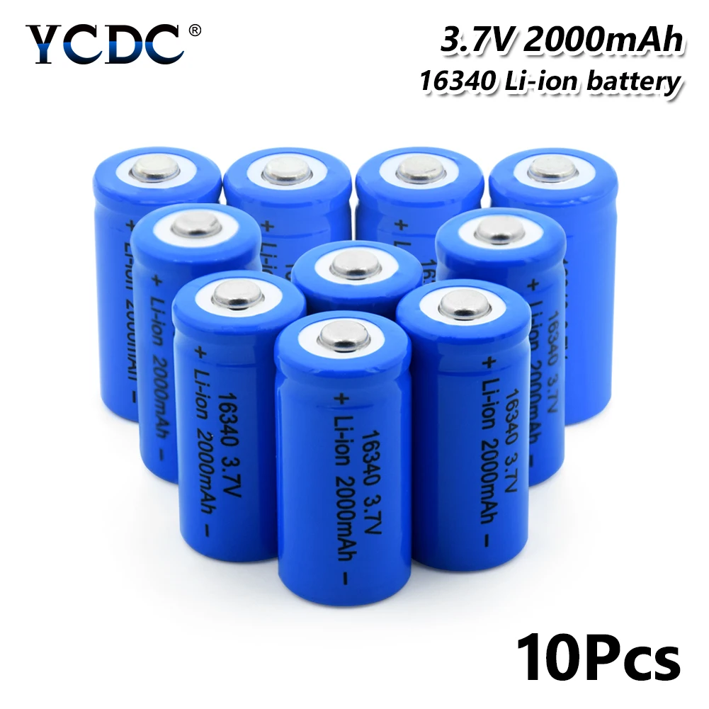 10 Pcs Сменный фонарь светодиодный фонарик аккумуляторные батареи 16340 Li-Ion Li-Po литиевая батарея 2000mAh 3,7 V литий-ионный аккумулятор - Цвет: 10 Pcs