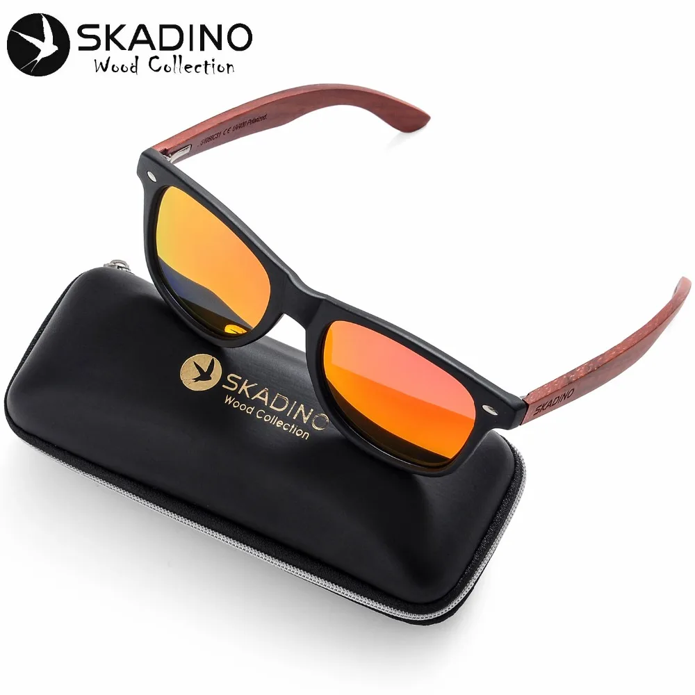 SKADINO UV400 поляризованные красные розовые деревянные солнцезащитные очки модные