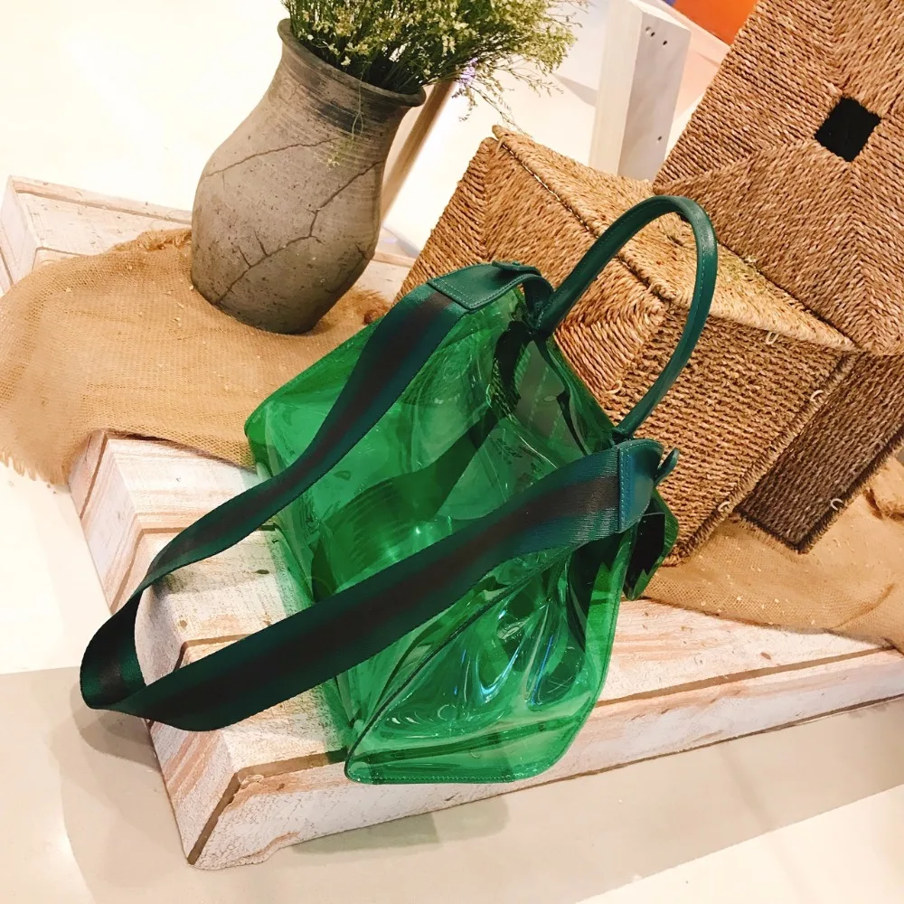 Женская прозрачная сумка с 3d надписью модная зеленая Пляжная пряжкой железная