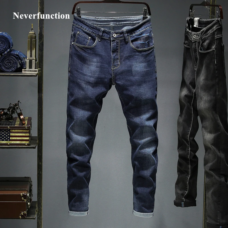 

Size 42 44 46 Blue Men Brand Business Casual Classic Solid Classic Slim Jeans Hip Hop Fashion Stretch Cotton Denim Pants
