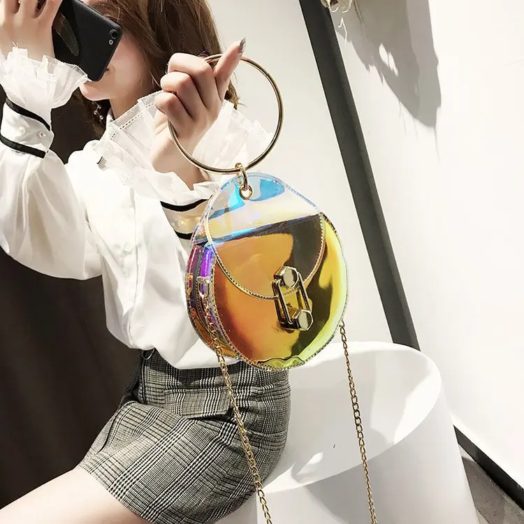 Дропшиппинг 2018 Для женщин Лето Круглый плеча Crossbody Сумки цепочки Лазерная