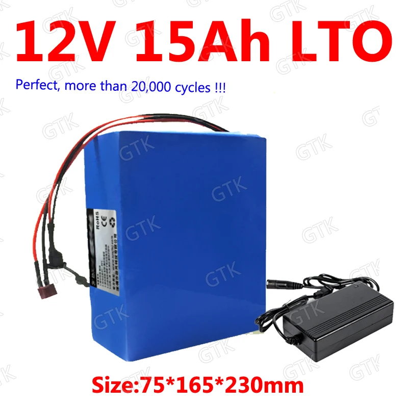 

GTK customize 12v 15Ah LTO battery pack Lithium titanate battery BMS for power supply equipment Lawn mower robot RV + 3A Charger