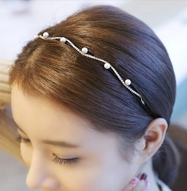 Женский обруч для волос с жемчужинами и ободок листочками |