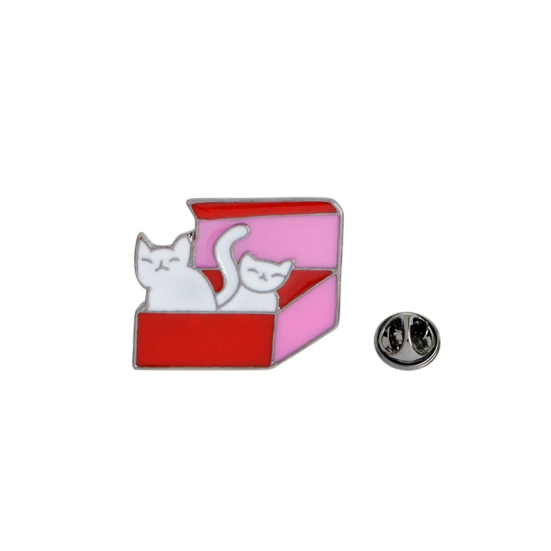 pink box Qihe ювелирные изделия кошка в коробке коллекция булавок лапа кошка печать Броши Кот нагрудные булавки значки с котенком для женщин девушка животное Любовник Ювелирные Изделия - Окраска металла: pink box