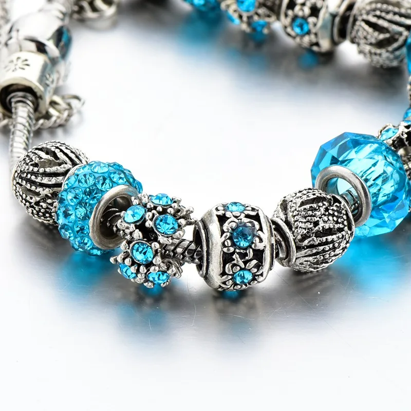 Браслет женский из серебра 2019 пробы с голубыми кристаллами|charm jewelry|bracelet friendshipwomen