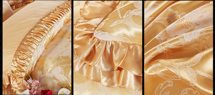 high quality golden 6pcs silk bedding sets satin comforter cover puffy bed sheet pillowcases shams tencel spread 5603 | Дом и сад