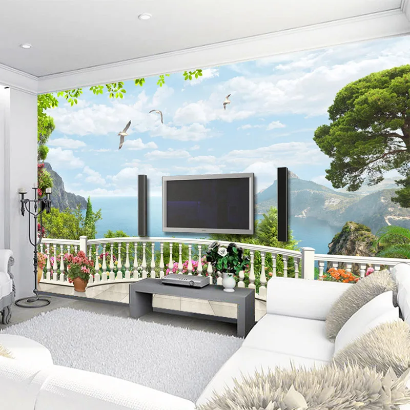 Фотообои 3D стерео балкон Приморский Пейзаж Природа фотообои гостиная спальня