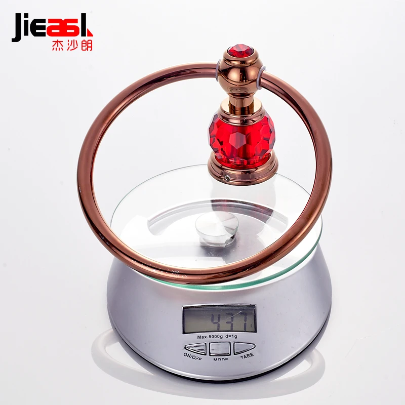 

Jieshalang Round Crystal Towel Ring Brass Rose Gold Holder Crystal Towel Ring Hotel Bathroom Accessories Wall Mounted Towel Rack