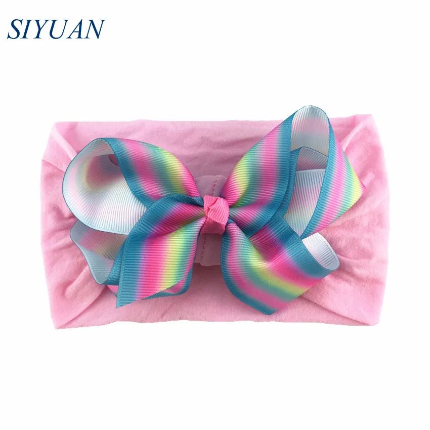 30pcs/lot Summer Style Soft Nylon Elastic Headband with 4.6 inch Grosgrain Ribbon Hair Bow Girl Hairband 35C Available HB089