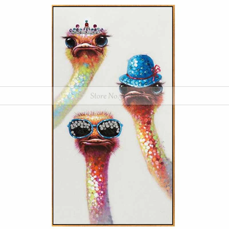 New Handmade modern pop art animal Oil Painting cool Funny bird Ostrich wall picture for Kid's Room Decorative | Дом и сад