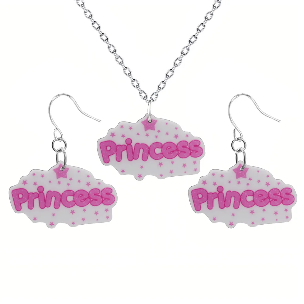 PrinSis New Fashion Girls Kids Gift Jewelry Pink Princess Letter Earring Pendant Short Chain Necklace Xmas Wholesale KS106 | Украшения и