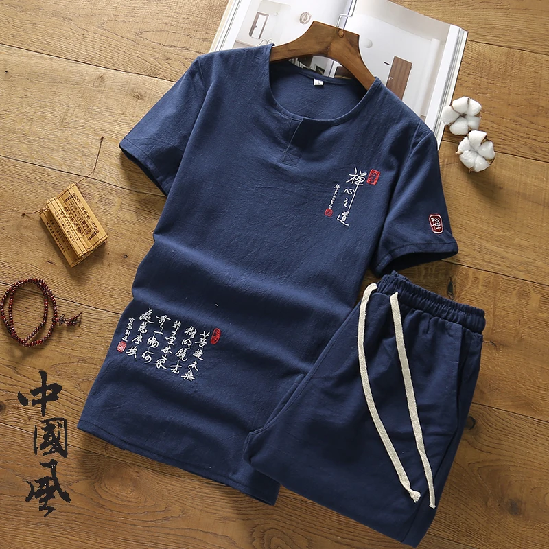 men sweat suit set sweatsuits mens short sets clothing two piece pants Chinese style embroidery | Мужская одежда