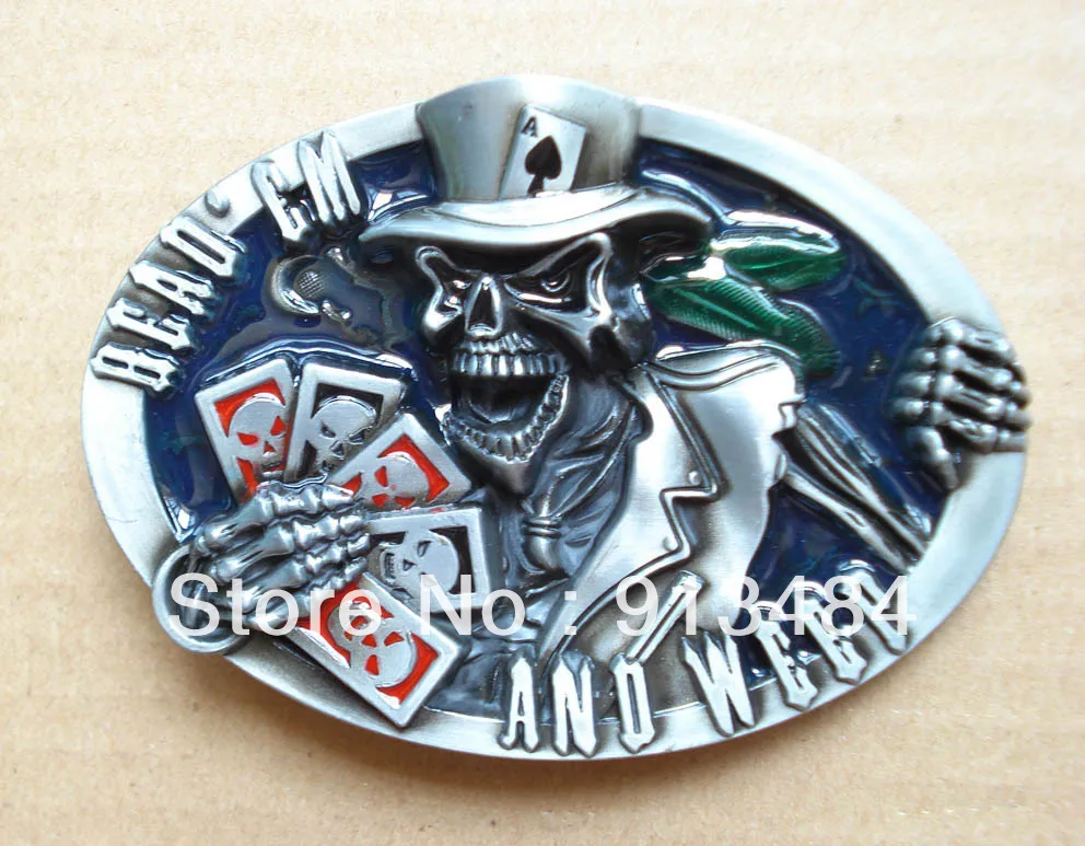 

Skull belt buckle with black enamel with pewter finish JF-B452 free shipping