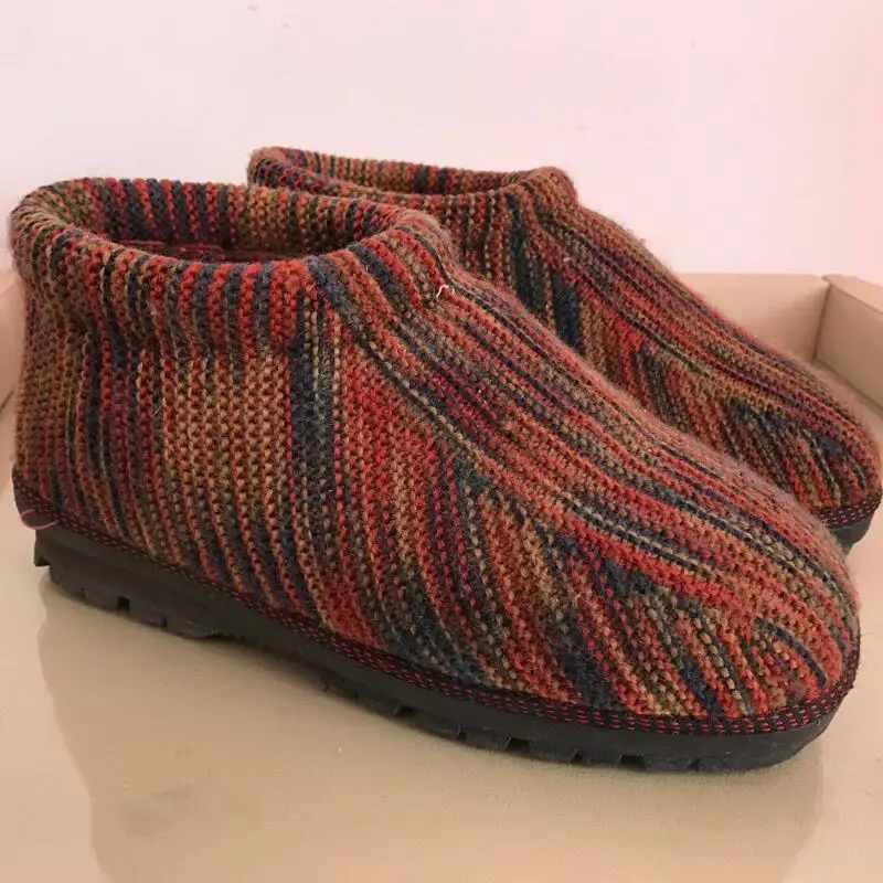 GZGCC Knitted Boots Wool Handmade Women Shoes Woolen Snow Flat Bootie Botas Mujer | Обувь