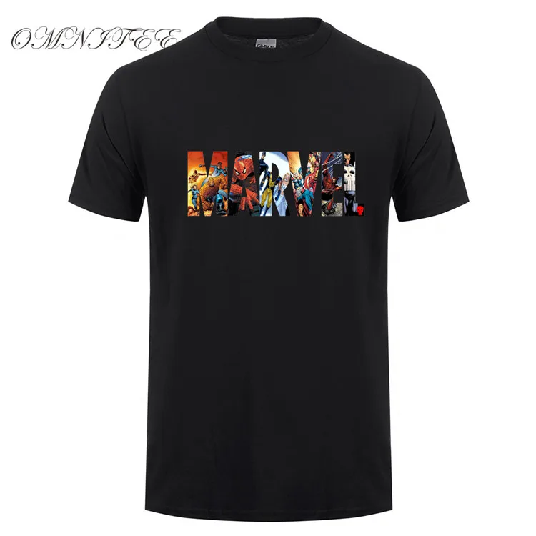 Новая модная футболка Marvel с коротким рукавом, мужской принт супергероев, футболка с круглым вырезом, комическая футболка с надпись Marvel, топы, Мужская одежда, футболка - Цвет: As picture