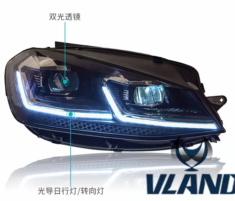 VLAND производитель автомобильных головных ламп для Golf 7 светодиодный головной светильник 2013- головной светильник с ксеноновыми скрытыми линзами проектора и DRL