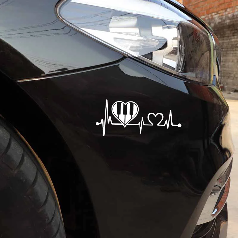 

YJZT 14CM*6CM Lovely Piano Heartbeat Band Vinyl Motorcycle Decal Car Sticker C22-1045