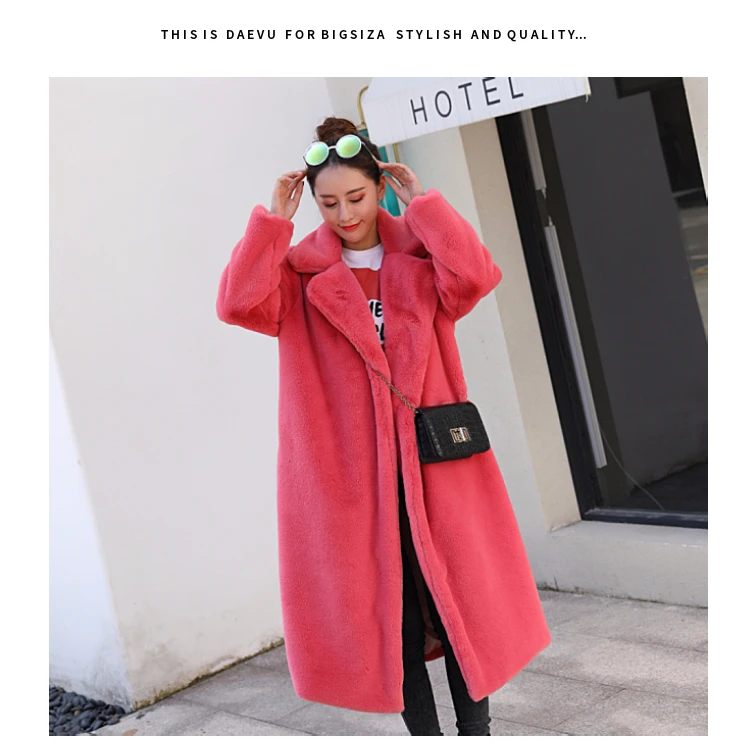 Корейский стиль, Женское пальто из искусственного кроличьего меха, новинка, длинное Норковое меховое пальто, Свободное пальто, утолщенное теплое меховое пальто большого размера, Женское зимнее пальто