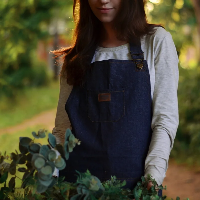 Новинка 2016 фартуки джинсовая простая синяя форма унисекс джинсы для взрослых