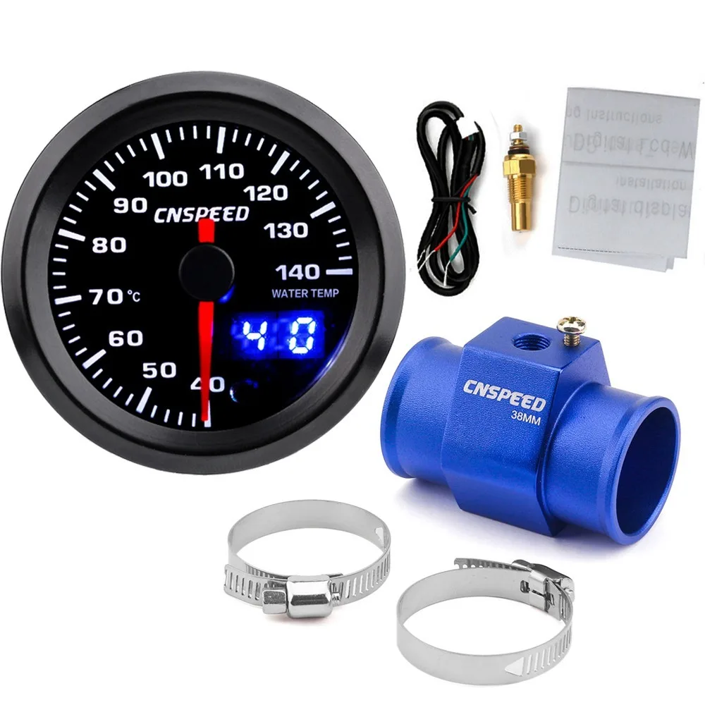 with 38mm " 52 мм 7 цветов светодиодный датчик температуры воды для автомобиля 40-140 градусов Цельсия цифровой двойной дисплей с датчиком и адаптером датчика температуры воды - Цвет: with 38mm