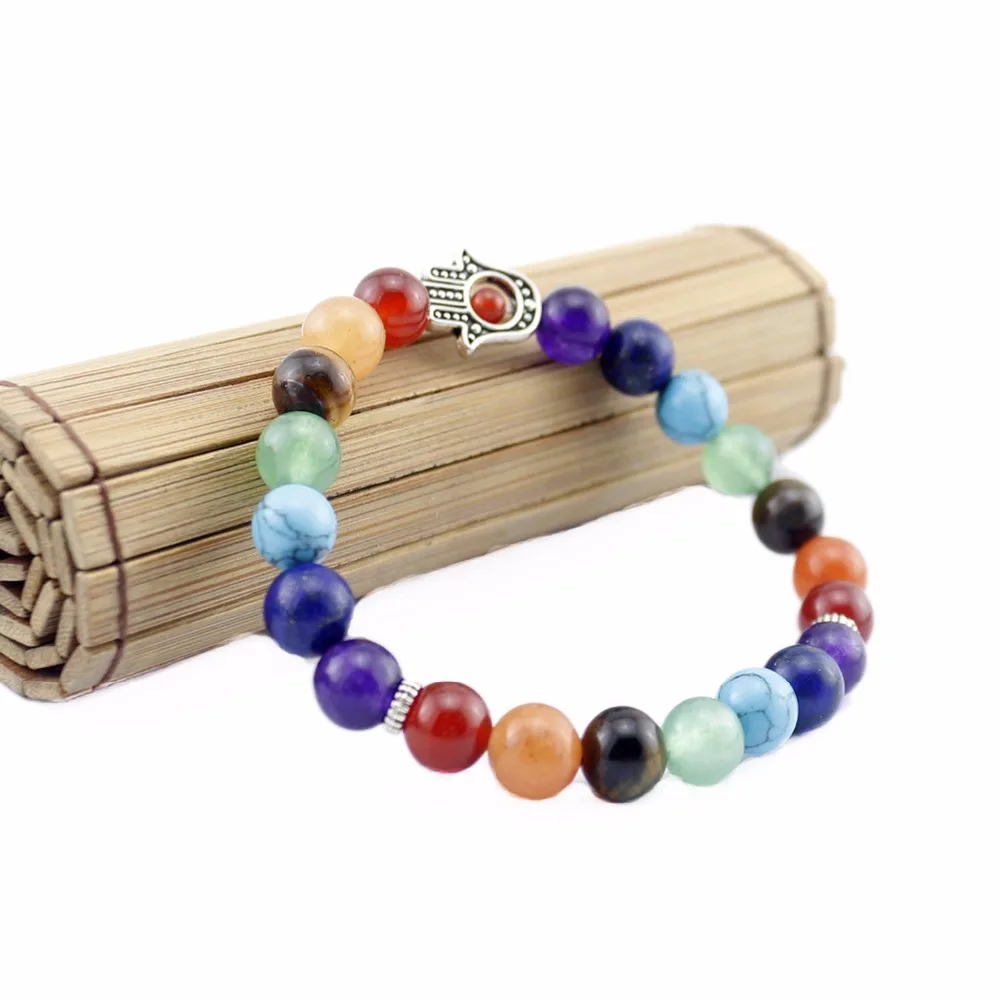 Модные браслеты Reiki Healing Balance из бисера Hamsa Charm красочные ретро Радужная чакра