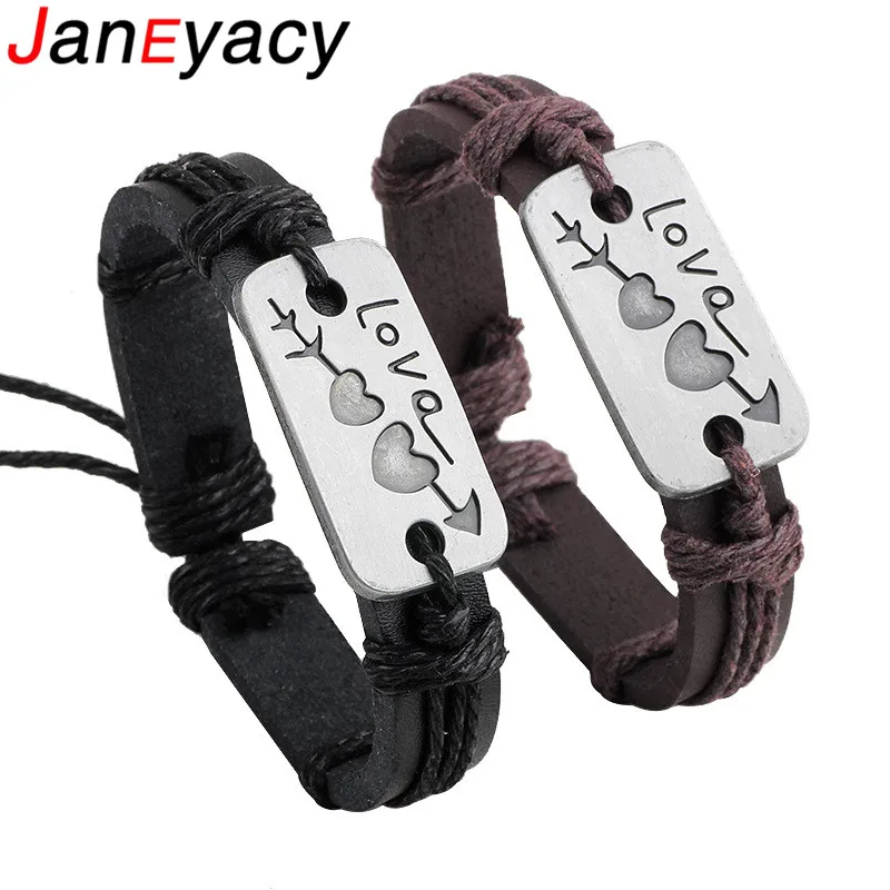 

Janeyacy 2018 New Personality Love Leather Bracelet Men Pulseira Masculina Simple Couple Bracelet Women Preferred Gift Pulseras