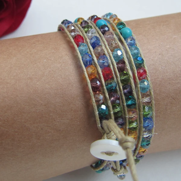 2014 модные ювелирные изделия 4 мм Хрустальный Бисер конопляный шнур Браслет|crystal