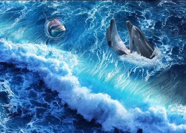 Европейские 3d напольные ПВХ водные обои роспись для гостиной Дельфин волны