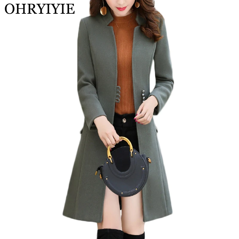 Ohryiyie серый/красный однобортное пальто для женщин 2019 новое осенне зимнее женское